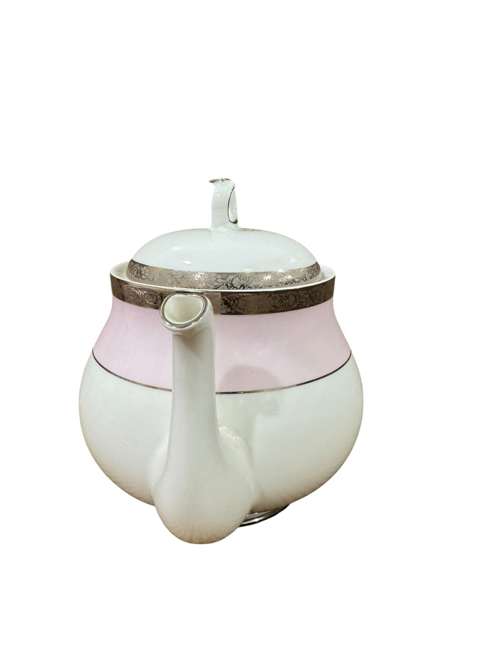 Mary Kay Pink and White Porcelain Teapot with Silver Band- 40th Anniversary - Picture 2 of 5